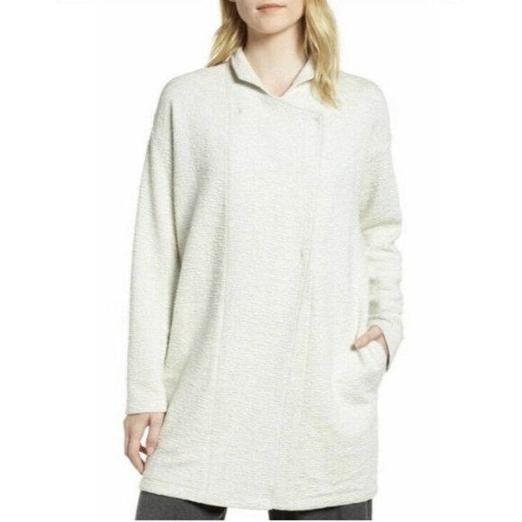 Eileen Fisher Off White Snap Closure Classic Fit Textured Jacket Size M - Picture 1 of 12